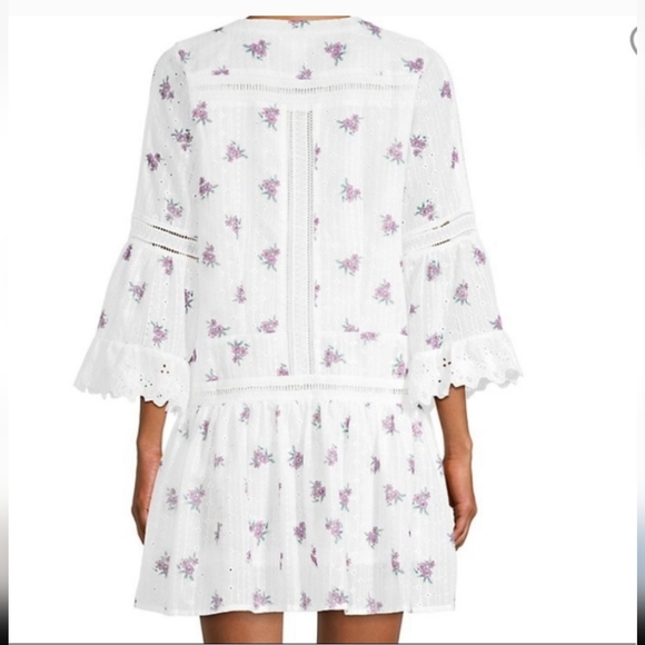 Allison New York White&Purple Embroidered Drop-Waist Mini Dress Size M Feminine - Picture 4 of 16